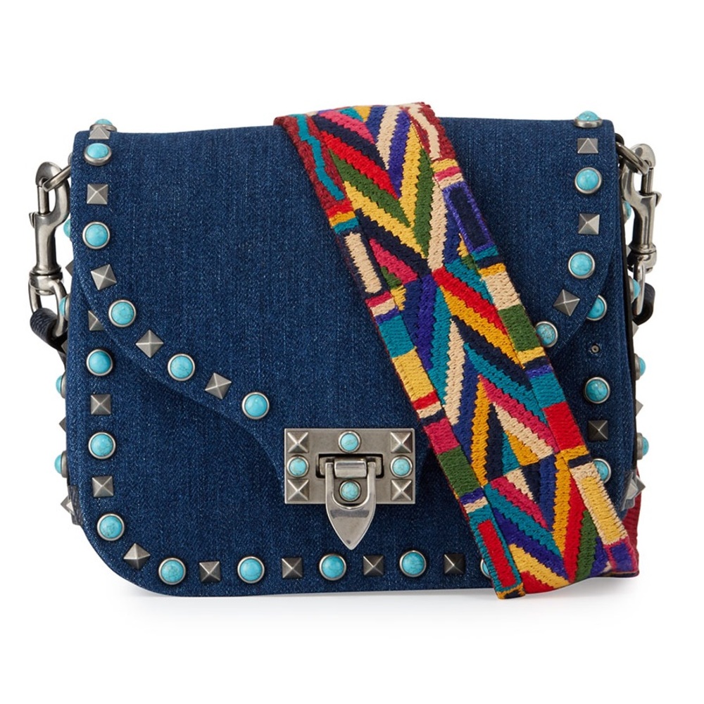 Valentino Rockstud Rolling Denim Guitar Strap Bag